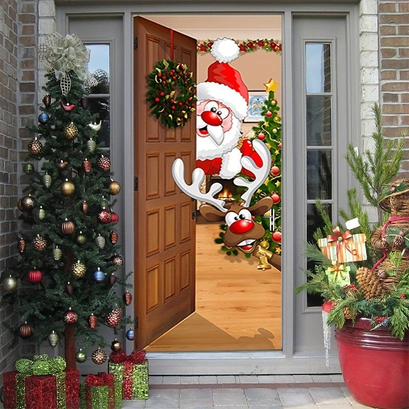 Christmas Santa Claus Door Cover Xmas Door Hanging Banner