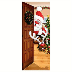 Christmas Santa Claus Door Cover Xmas Door Hanging Banner