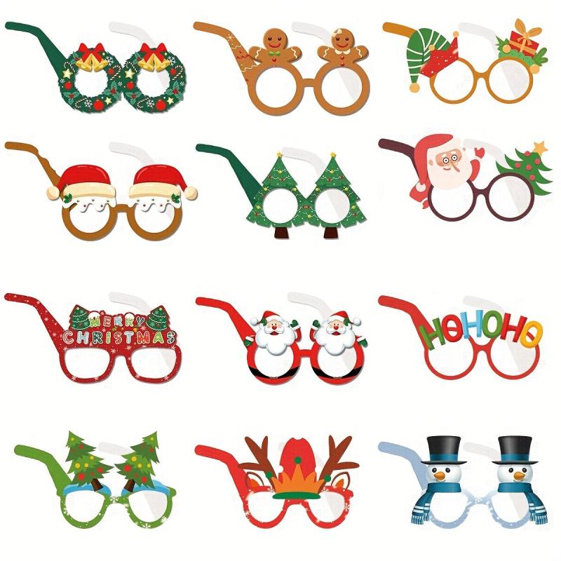 12pcs 3D Christmas Party Glasses Santa Claus Snowman Tree Photo Props