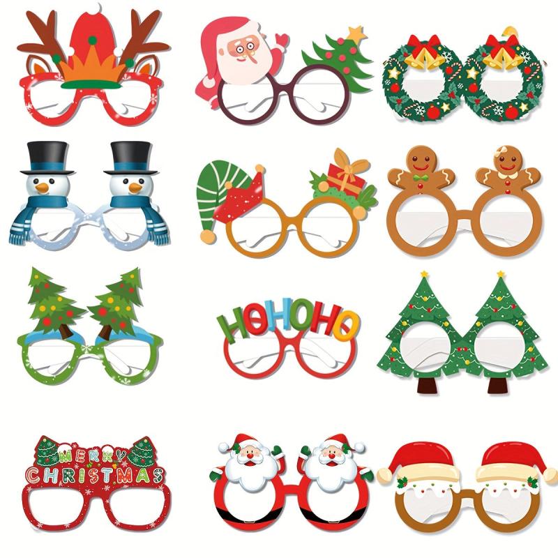 12pcs 3D Christmas Party Glasses Santa Claus Snowman Tree Photo Props