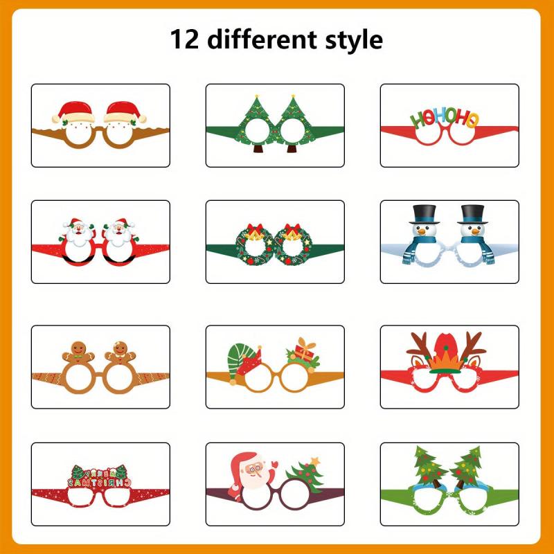 12pcs 3D Christmas Party Glasses Santa Claus Snowman Tree Photo Props