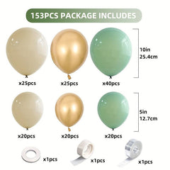 153pcs Avocado Khaki Golden Latex Balloon for Party Decoration