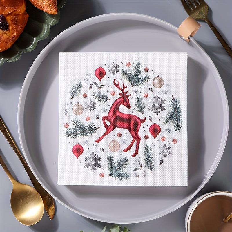 20pcs Christmas Paper Napkins Holidays Dinner Party Supplies Guest Towels