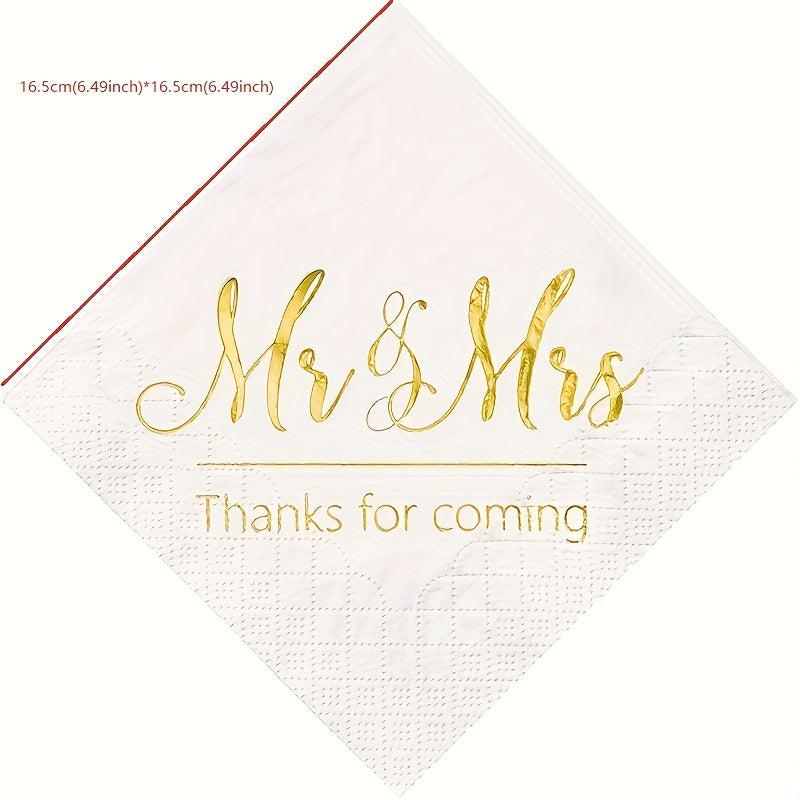 20pcs Mr And Mrs Wedding Napkins - Cocktail Beverage Dessert Napkins