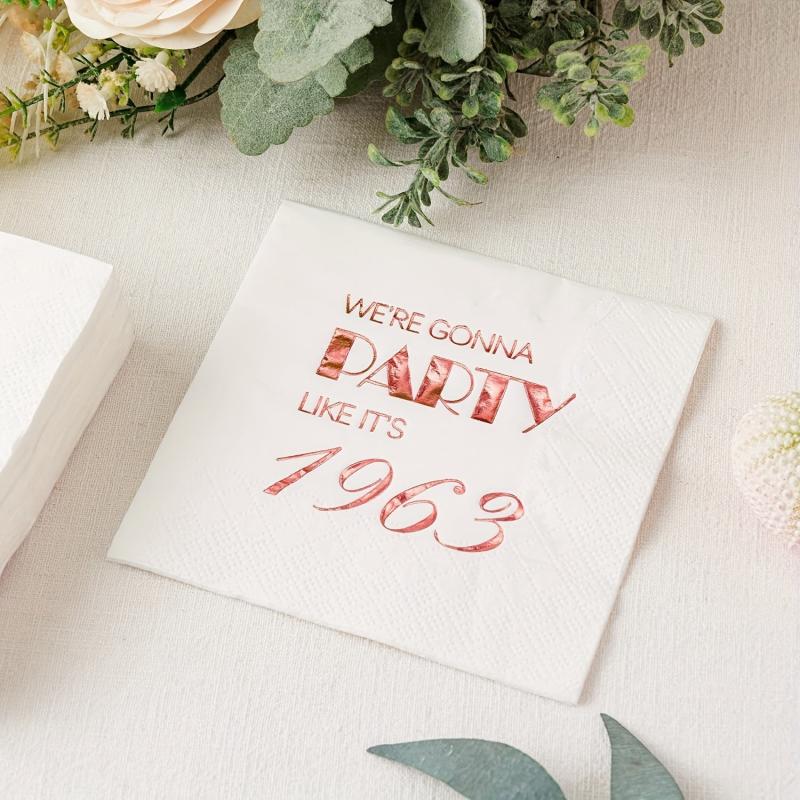20pcs Rose 60th Birthday Cocktail Napkins for Party Dinnerware