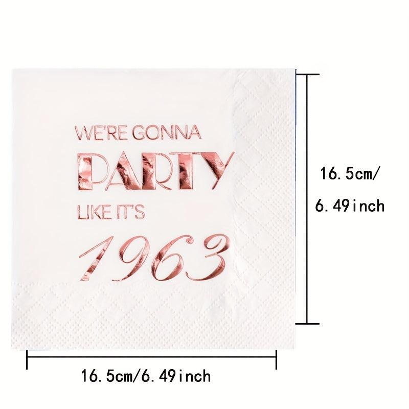 20pcs Rose 60th Birthday Cocktail Napkins for Party Dinnerware