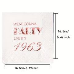 20pcs Rose 60th Birthday Cocktail Napkins for Party Dinnerware