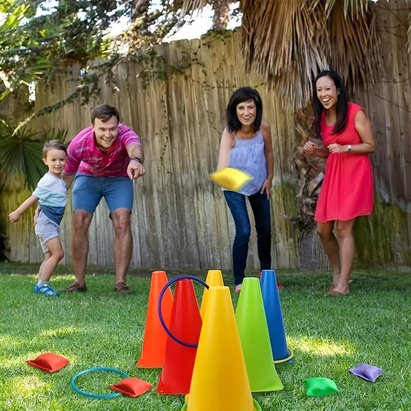 3 In 1 Cone Bean Bags Toss Game Colorful Bean Bag Ring Toss Game Set