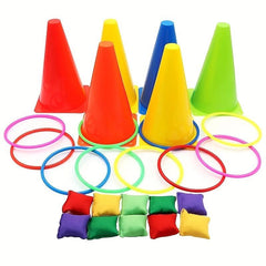3 In 1 Cone Bean Bags Toss Game Colorful Bean Bag Ring Toss Game Set