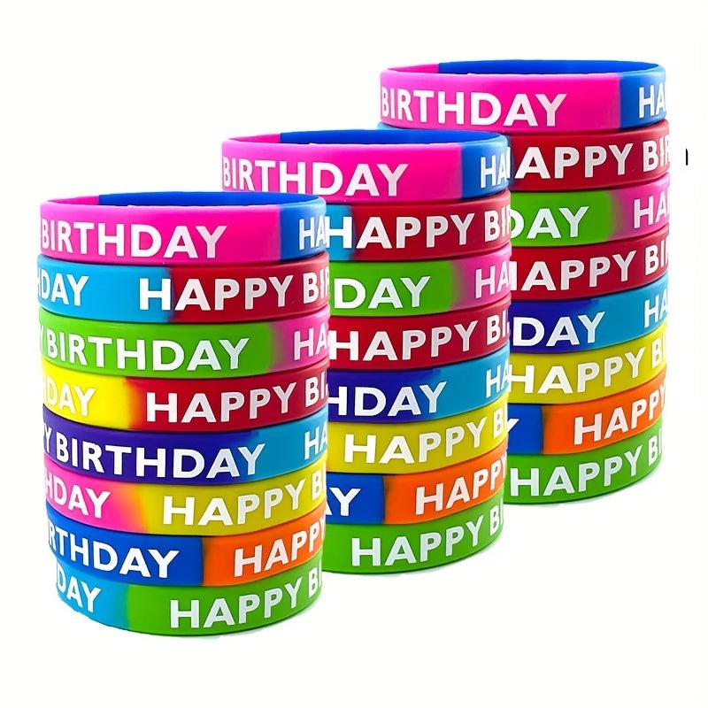 8pcs Happy Birthday Rubber Bangle Silicone Wristband Party Supplies