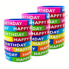 8pcs Happy Birthday Rubber Bangle Silicone Wristband Party Supplies