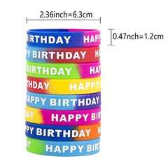 8pcs Happy Birthday Rubber Bangle Silicone Wristband Party Supplies