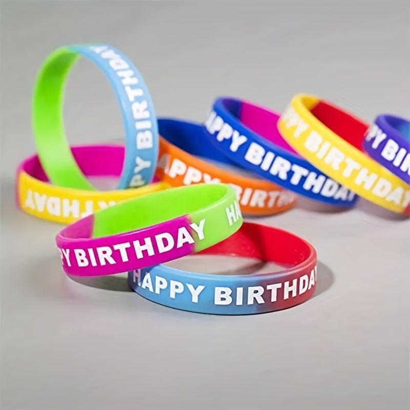 8pcs Happy Birthday Rubber Bangle Silicone Wristband Party Supplies