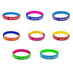 8pcs Happy Birthday Rubber Bangle Silicone Wristband Party Supplies