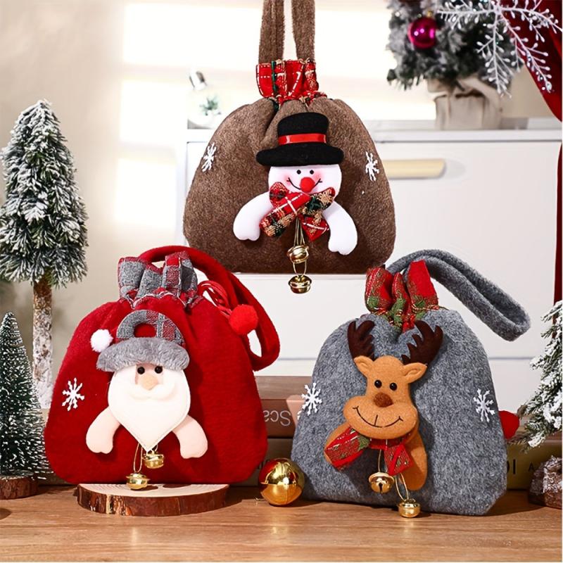 3pcs Reusable Christmas Tote Bags with Handles