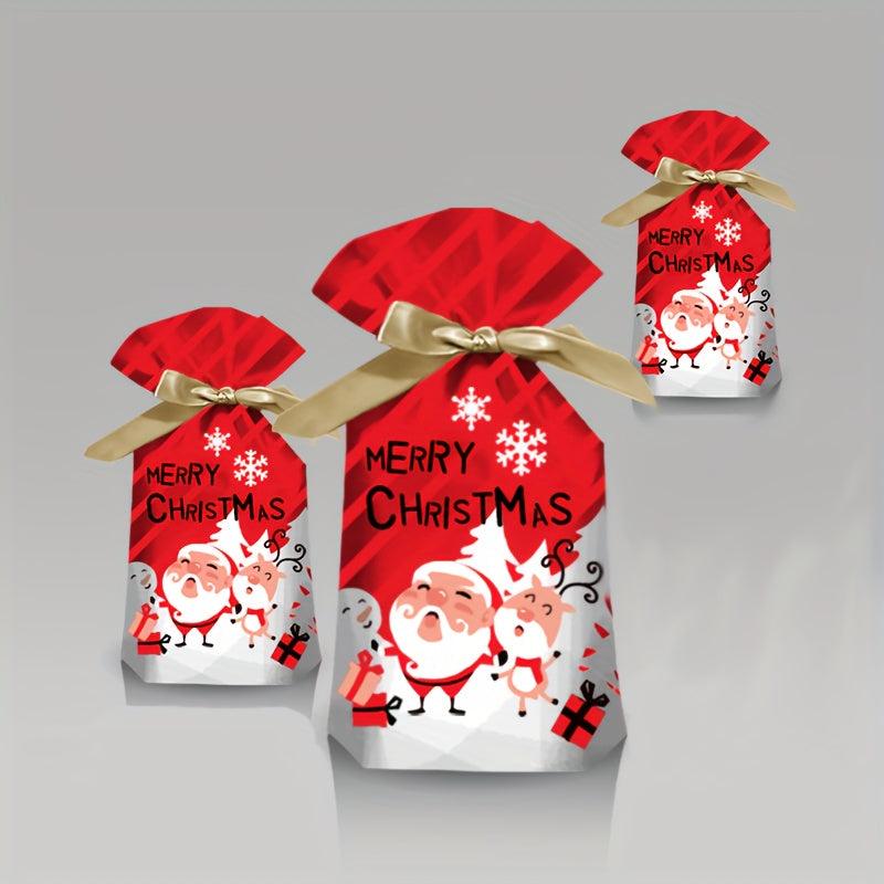 10pcs Christmas Ribbon Drawstring Bag Wrapping Gift Baking Cookie Package Pocket
