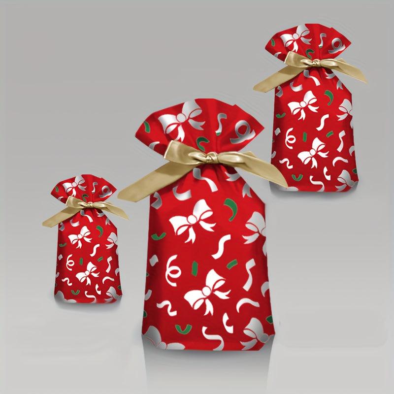 10pcs Christmas Ribbon Drawstring Bag Wrapping Gift Baking Cookie Package Pocket