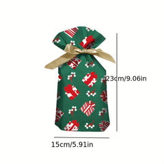 10pcs Christmas Ribbon Drawstring Bag Wrapping Gift Baking Cookie Package Pocket