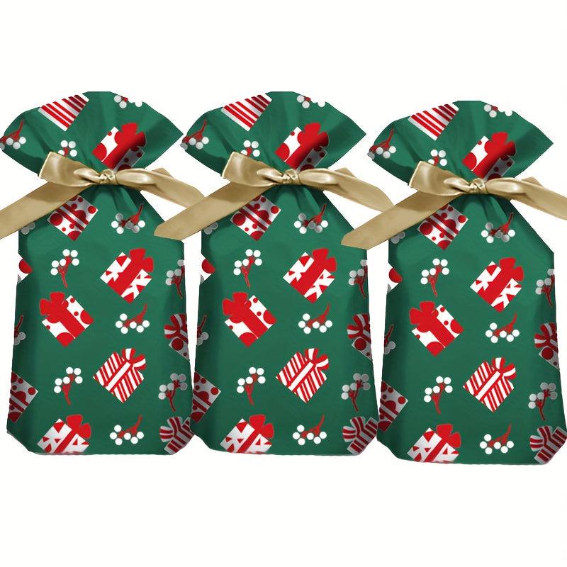 10pcs Christmas Ribbon Drawstring Bag Wrapping Gift Baking Cookie Package Pocket