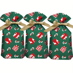 10pcs Christmas Ribbon Drawstring Bag Wrapping Gift Baking Cookie Package Pocket