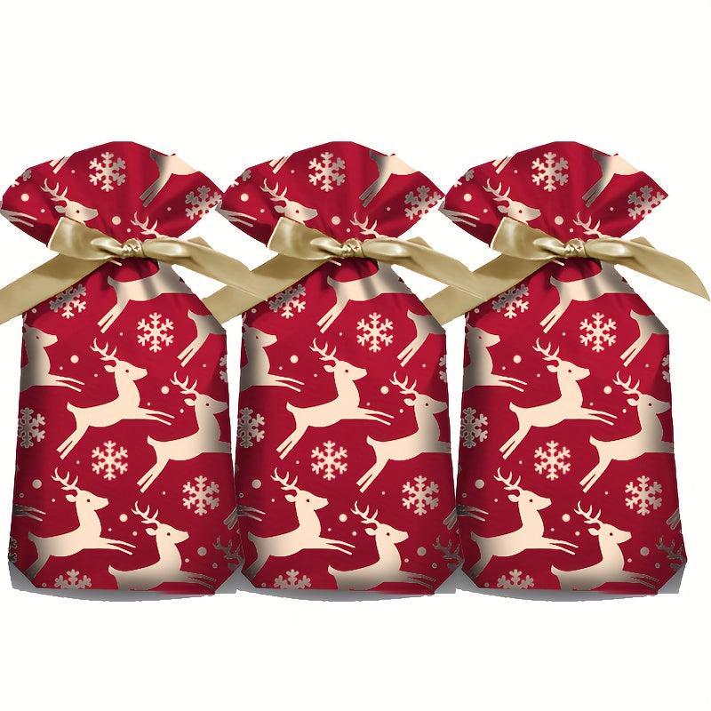 10pcs Christmas Ribbon Drawstring Bag Wrapping Gift Baking Cookie Package Pocket