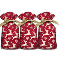 10pcs Christmas Ribbon Drawstring Bag Wrapping Gift Baking Cookie Package Pocket