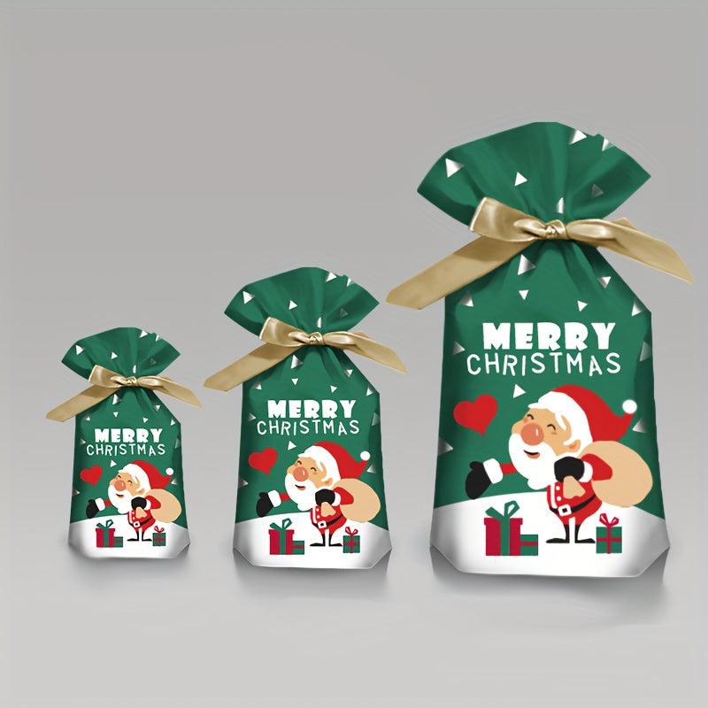 10pcs Christmas Ribbon Drawstring Bag Wrapping Gift Baking Cookie Package Pocket