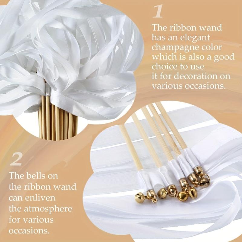 5pcs Fairy Stick Ribbon Sticks Wedding Streamers With Bells For Send Off