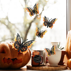 12pcs Halloween 3D Double Layer Stickers Butterfly Bat Skull Rose Wall Stickers