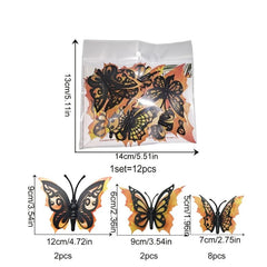 12pcs Halloween 3D Double Layer Stickers Butterfly Bat Skull Rose Wall Stickers