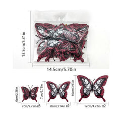 12pcs Halloween 3D Double Layer Stickers Butterfly Bat Skull Rose Wall Stickers