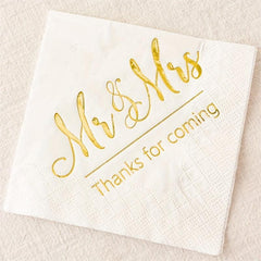 Disposable Mr & Mrs Wedding Napkins Set, Golden Foil Words