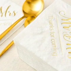 Disposable Mr & Mrs Wedding Napkins Set, Golden Foil Words