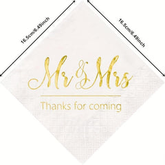 Disposable Mr & Mrs Wedding Napkins Set, Golden Foil Words