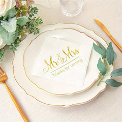 Disposable Mr & Mrs Wedding Napkins Set, Golden Foil Words