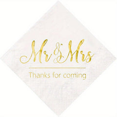 Disposable Mr & Mrs Wedding Napkins Set, Golden Foil Words