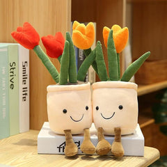 Tulip Plush Toy Flower Pot Stuffed Plushie Pillow Succulent Orange