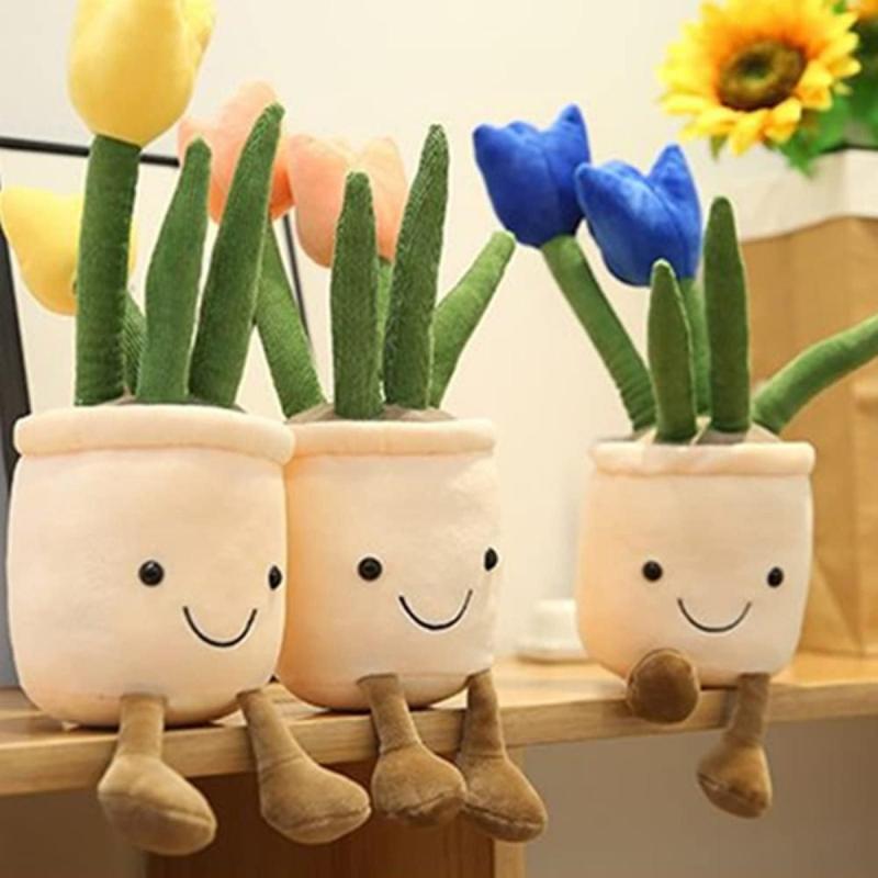 Tulip Plush Toy Flower Pot Stuffed Plushie Pillow Succulent Orange