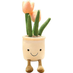 Tulip Plush Toy Flower Pot Stuffed Plushie Pillow Succulent Orange