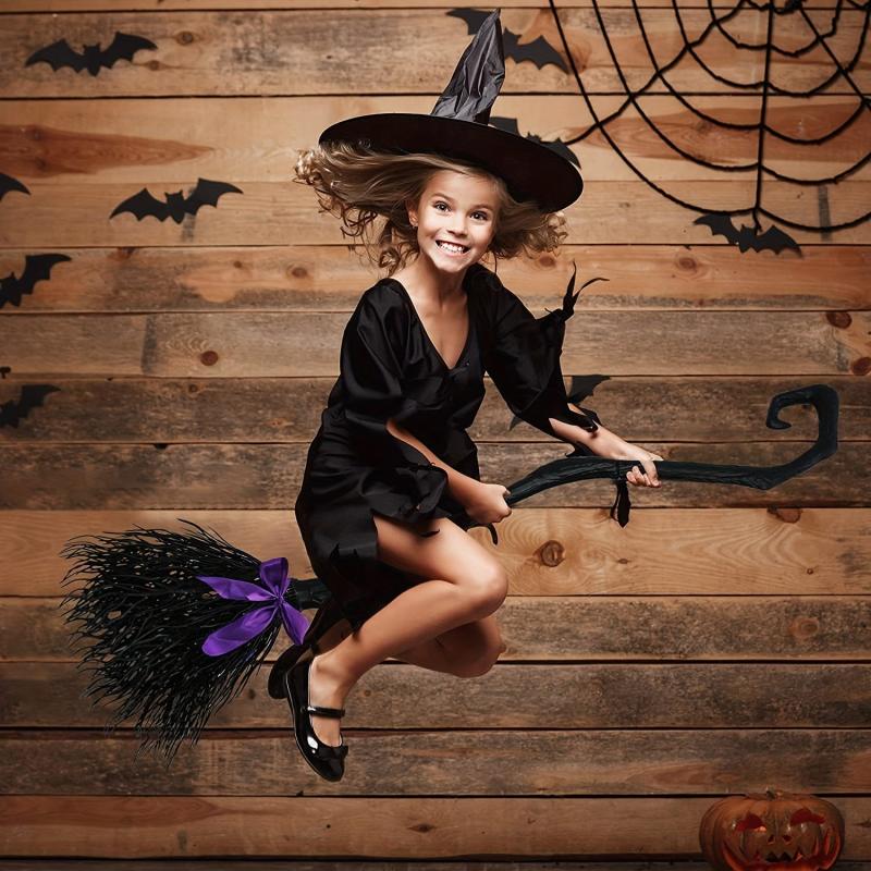 Halloween Witch Broom with Ribbons for Costume Parties and Decorations