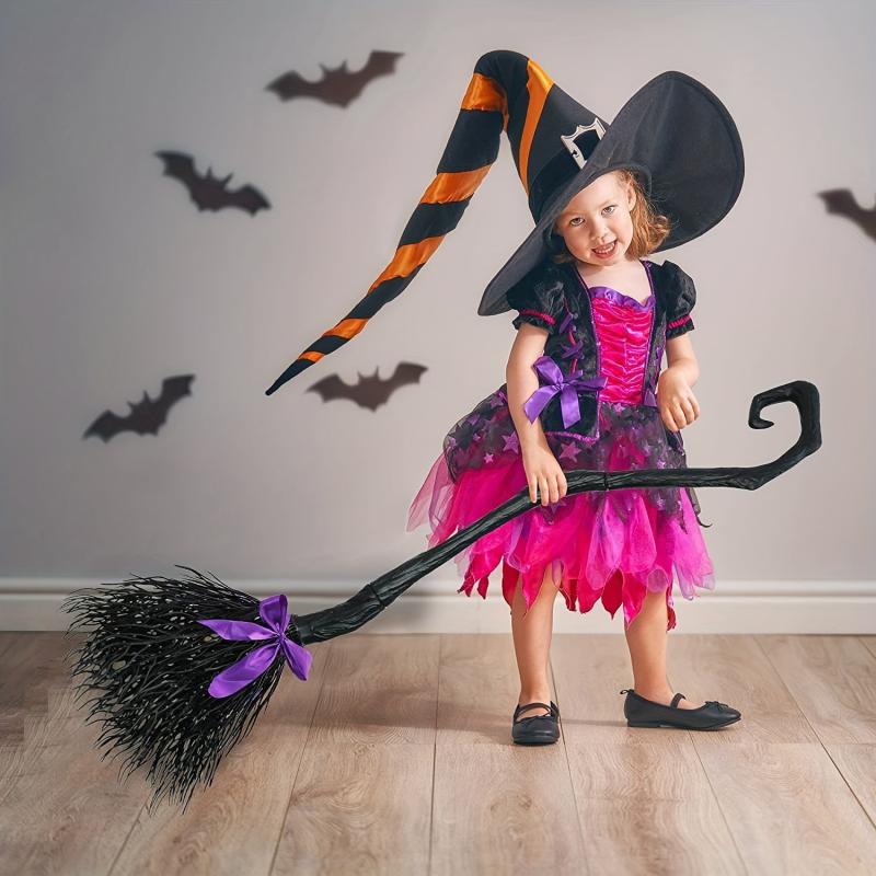 Halloween Witch Broom with Ribbons for Costume Parties and Decorations