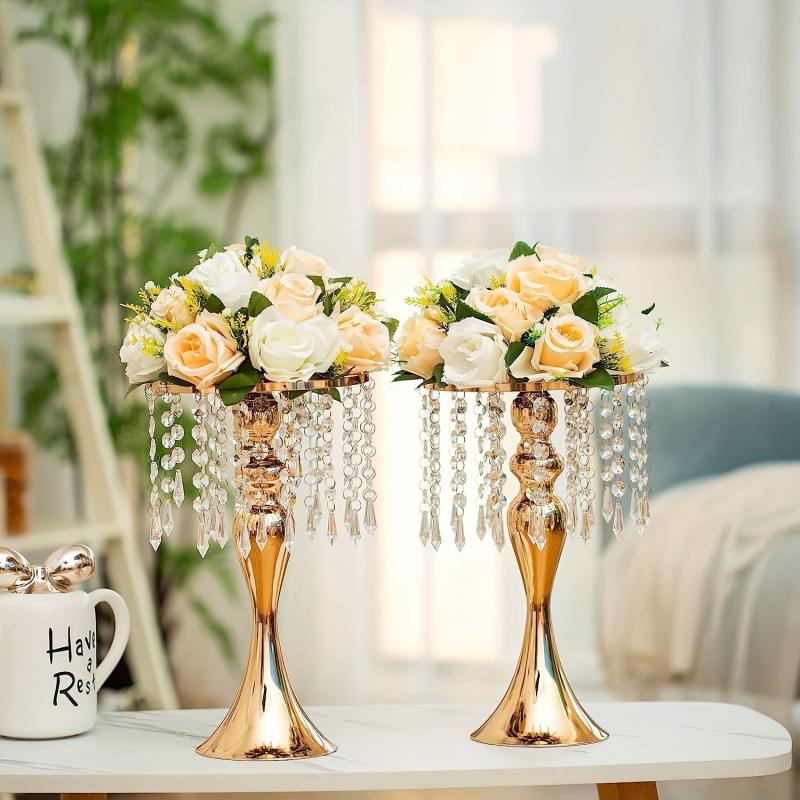 Set of 2 Metal Flower Vase Holders Crystal Arrangement Stand