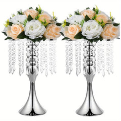Set of 2 Metal Flower Vase Holders Crystal Arrangement Stand