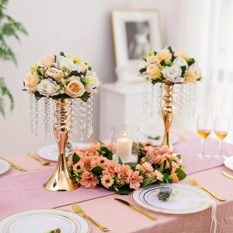 Set of 2 Metal Flower Vase Holders Crystal Arrangement Stand