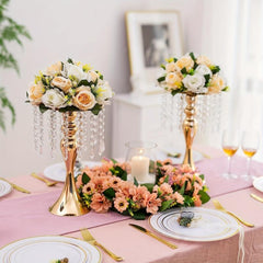Set of 2 Metal Flower Vase Holders Crystal Arrangement Stand