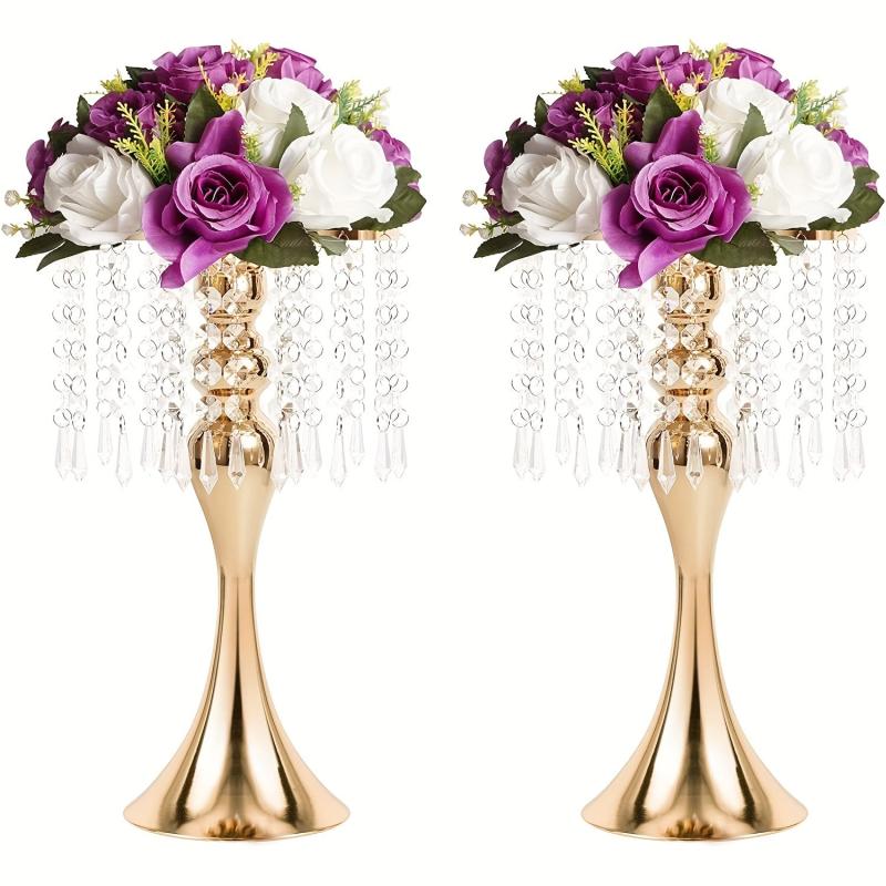 Set of 2 Metal Flower Vase Holders Crystal Arrangement Stand