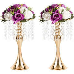 Set of 2 Metal Flower Vase Holders Crystal Arrangement Stand