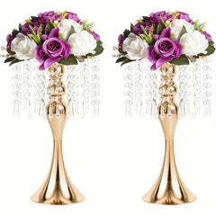 Set of 2 Metal Flower Vase Holders Crystal Arrangement Stand
