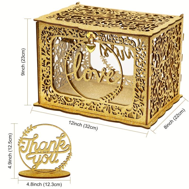 Golden Wedding Card Box with Clear Window and String Light