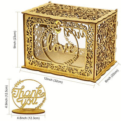 Golden Wedding Card Box with Clear Window and String Light